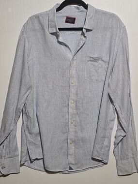 UNTUCKit Men's Blue Striped Long Sleeve Button Down Linen Shirt X-Large XL